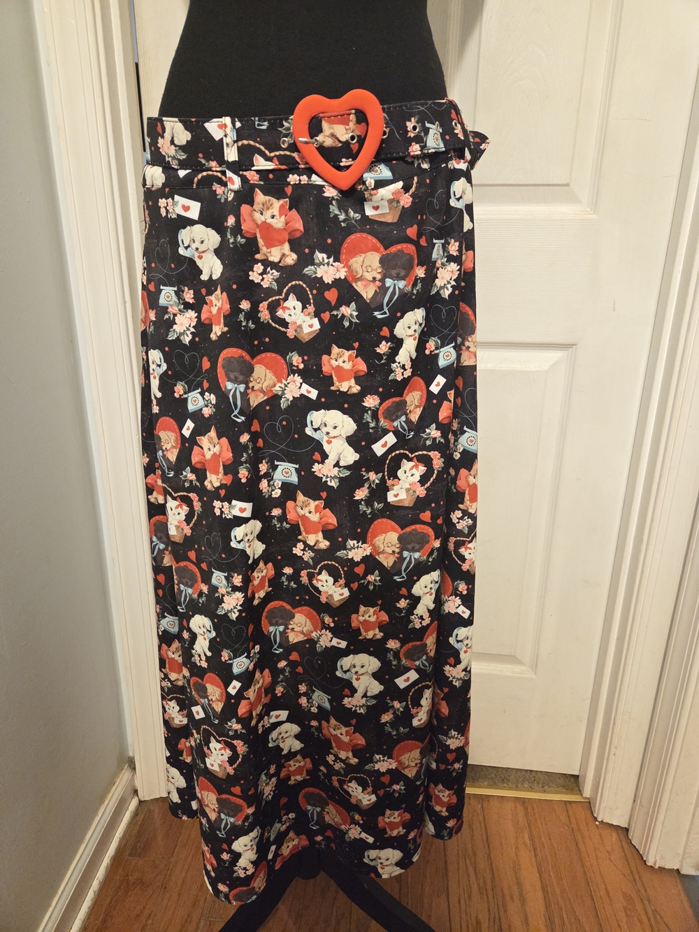 Voodoo Vixen Black Maxi Skirt with Red Heart Belt